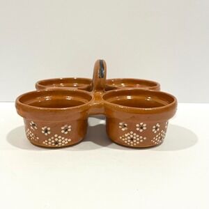 Mexican Terracotta Salsa Server 4 Bowl Condiment Dish Hand Painted